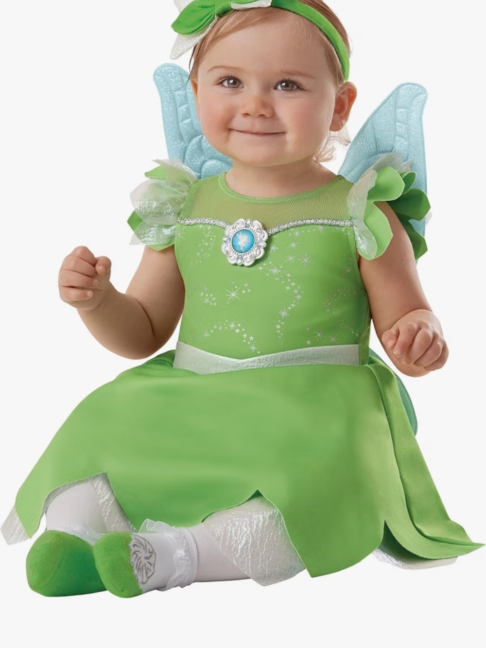 Disney Tinker Bell green dress costume 12/18 months and wings and headband set #